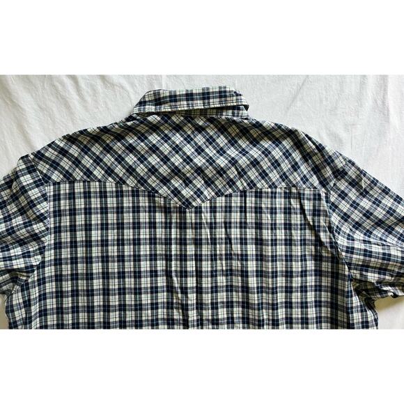 Wrangler Pearl Snap Western Shirt Mens XL Plaid Cowboy Blue Green Purple - Picture 8 of 11